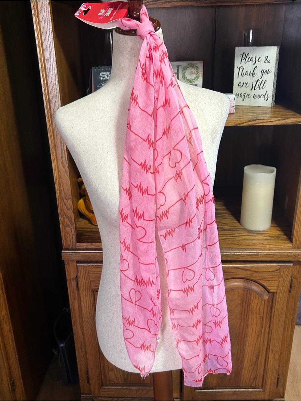 Pink Heart Pattern Lightweight Scarf - Women's Accessory NWT